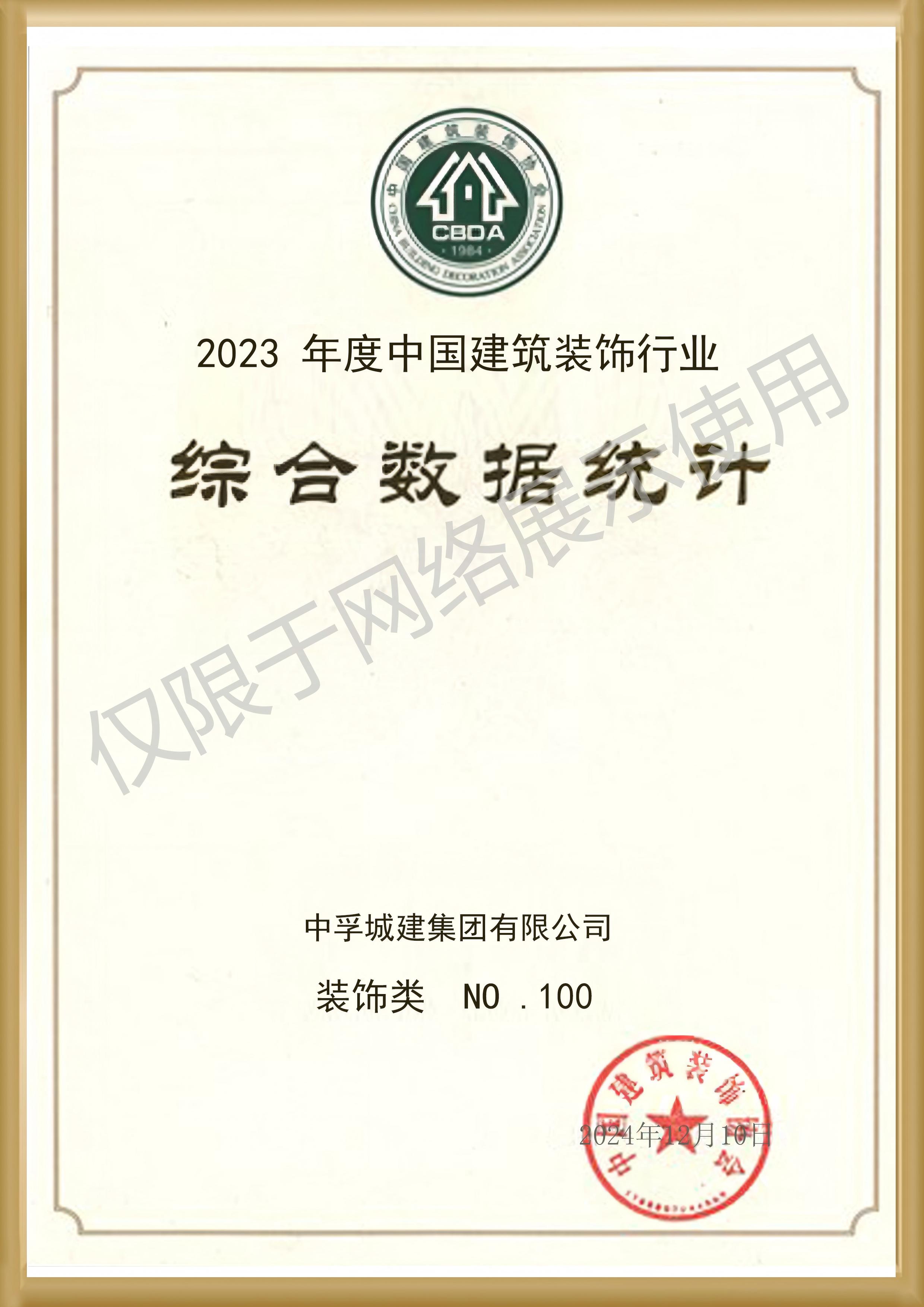 行业百强证书